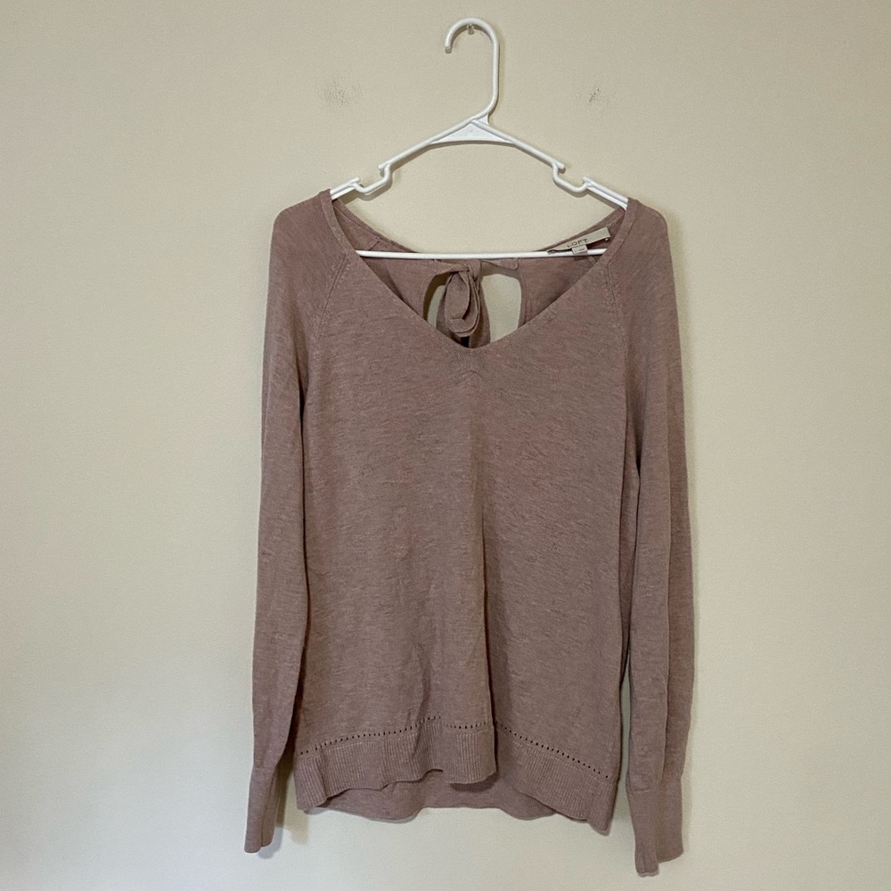 LOFT Women’s Blush Mauve Pink Keyhole Back Sweater Size Large